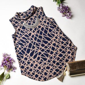 ALFANI macys New Petite navy Blue/Cream Sleeveless elegant work top SP Small nwt